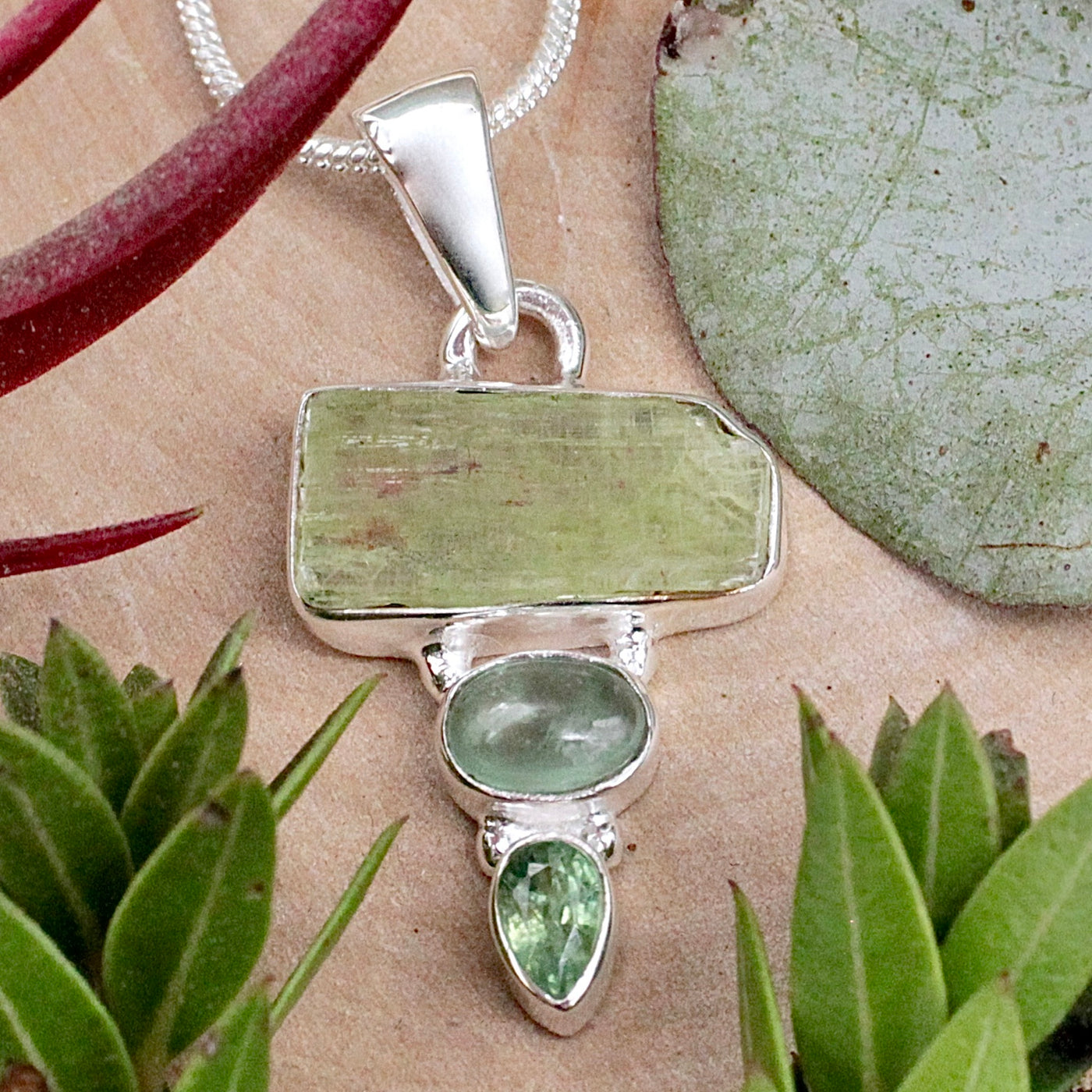 Green Kyanite 3-Stone Pendant - Sterling Silver