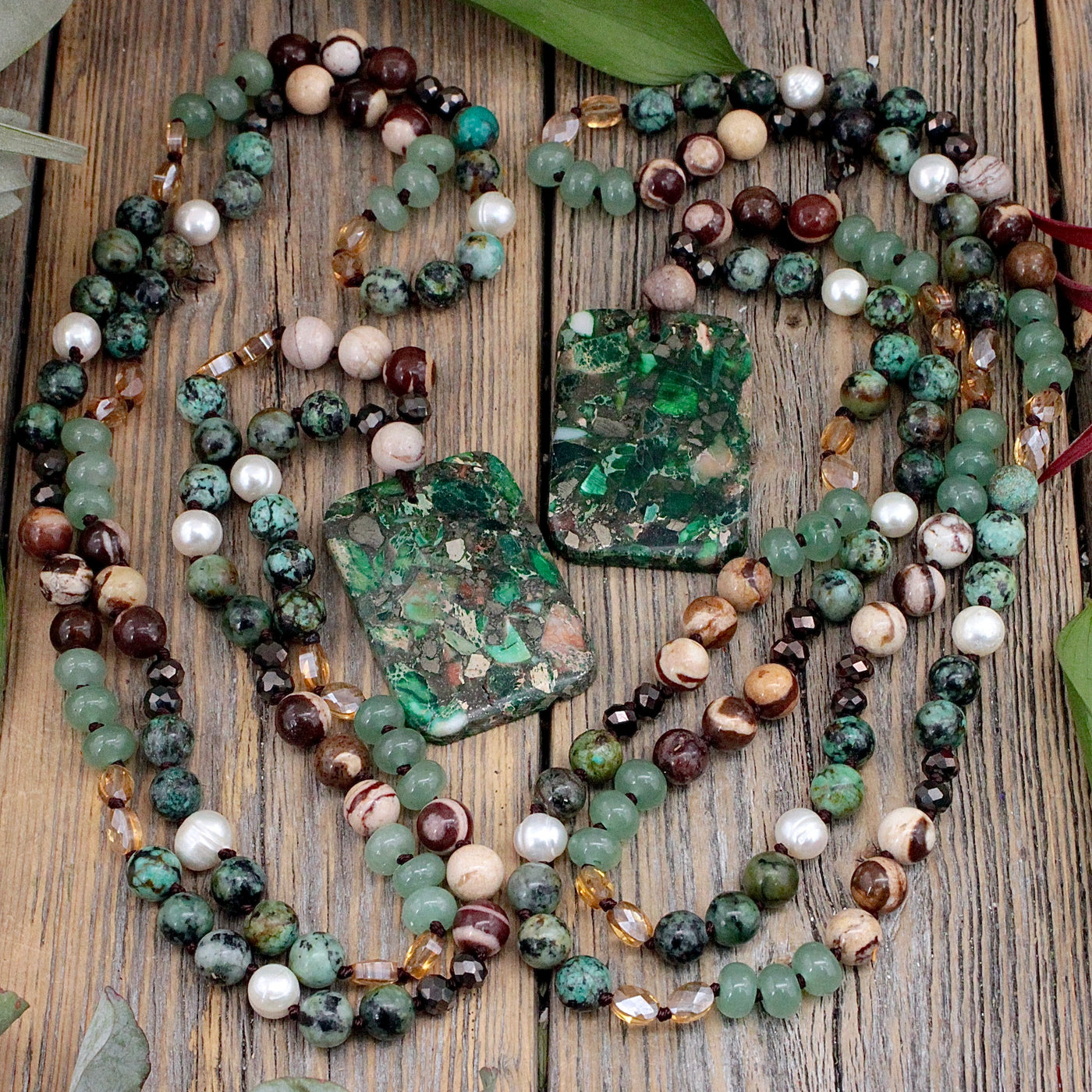 Mixed Stone with Composite Green Jasper Beaded Necklace