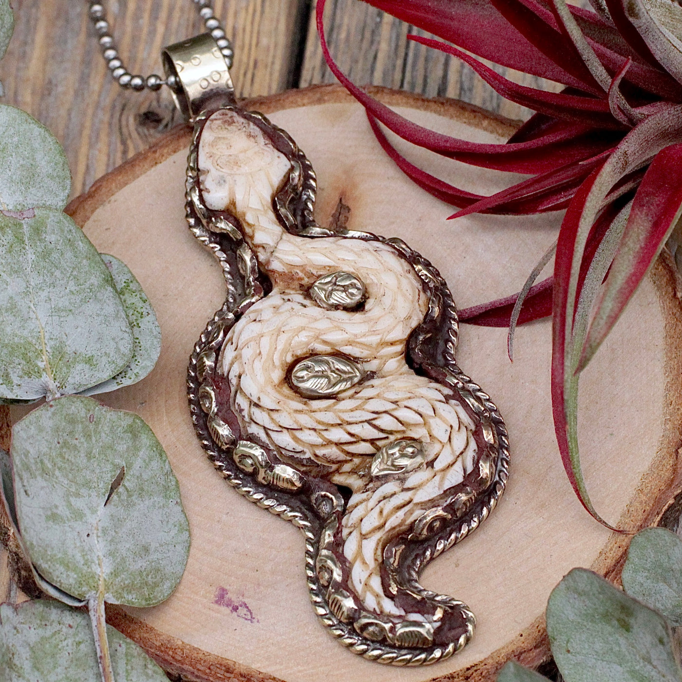 Bone Serpent Pendant - Tibetan Silver