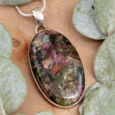 Mixed Tourmaline in Resin Pendant - Sterling Silver B