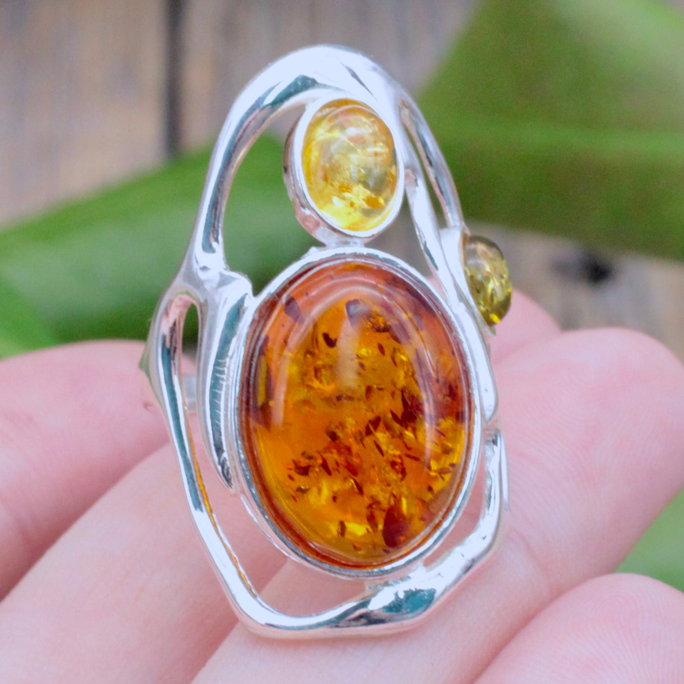 Amber Three Stone Ring