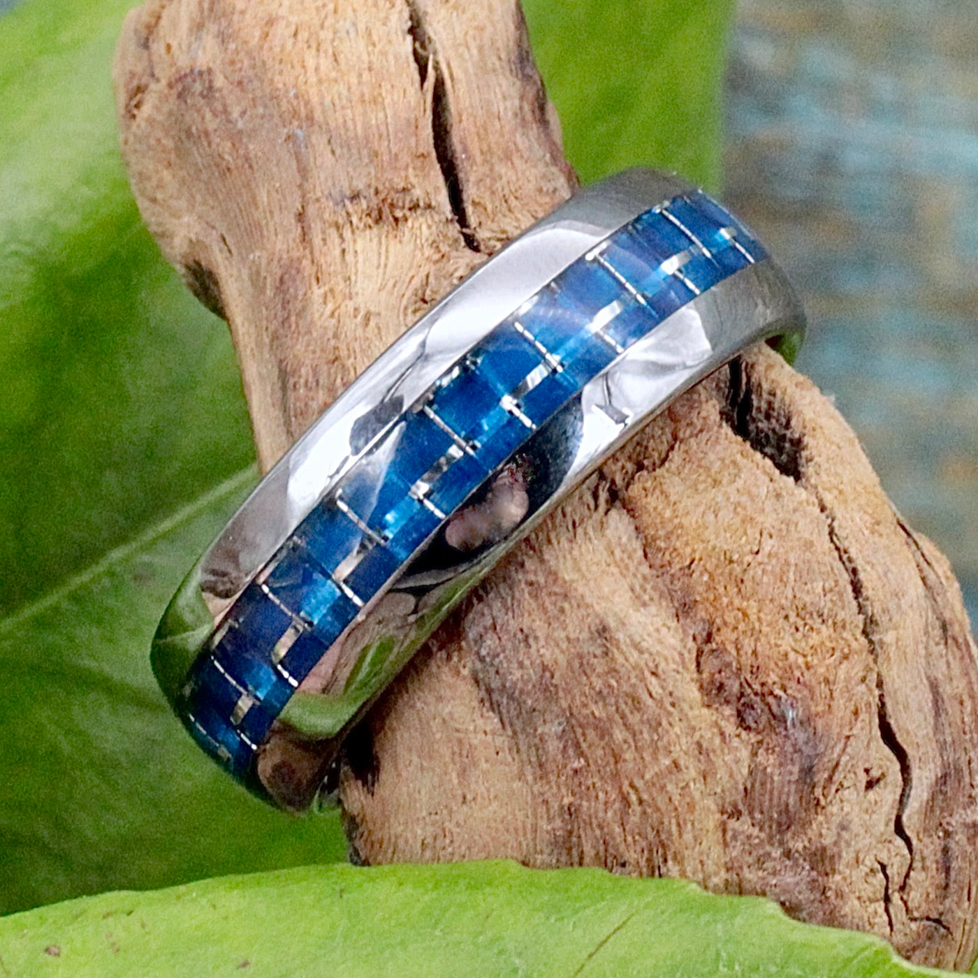 Tungsten Ring with Blue Mosaic