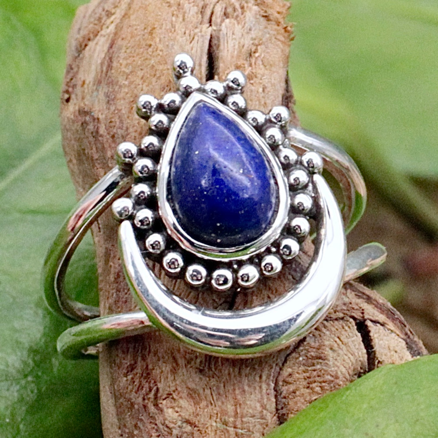 Lapis Lazuli Teardrop with Half Moon Ring