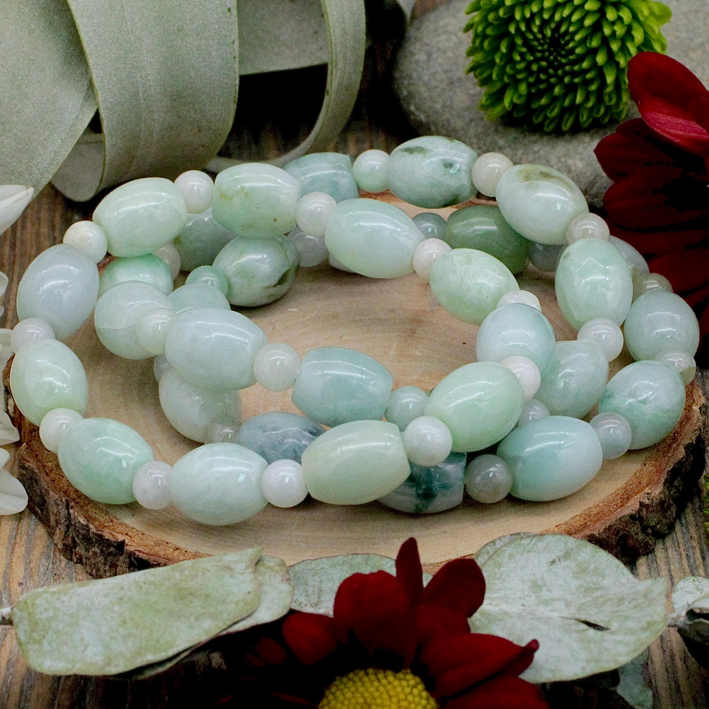 Jade Barrel and Ball Bead Bracelet