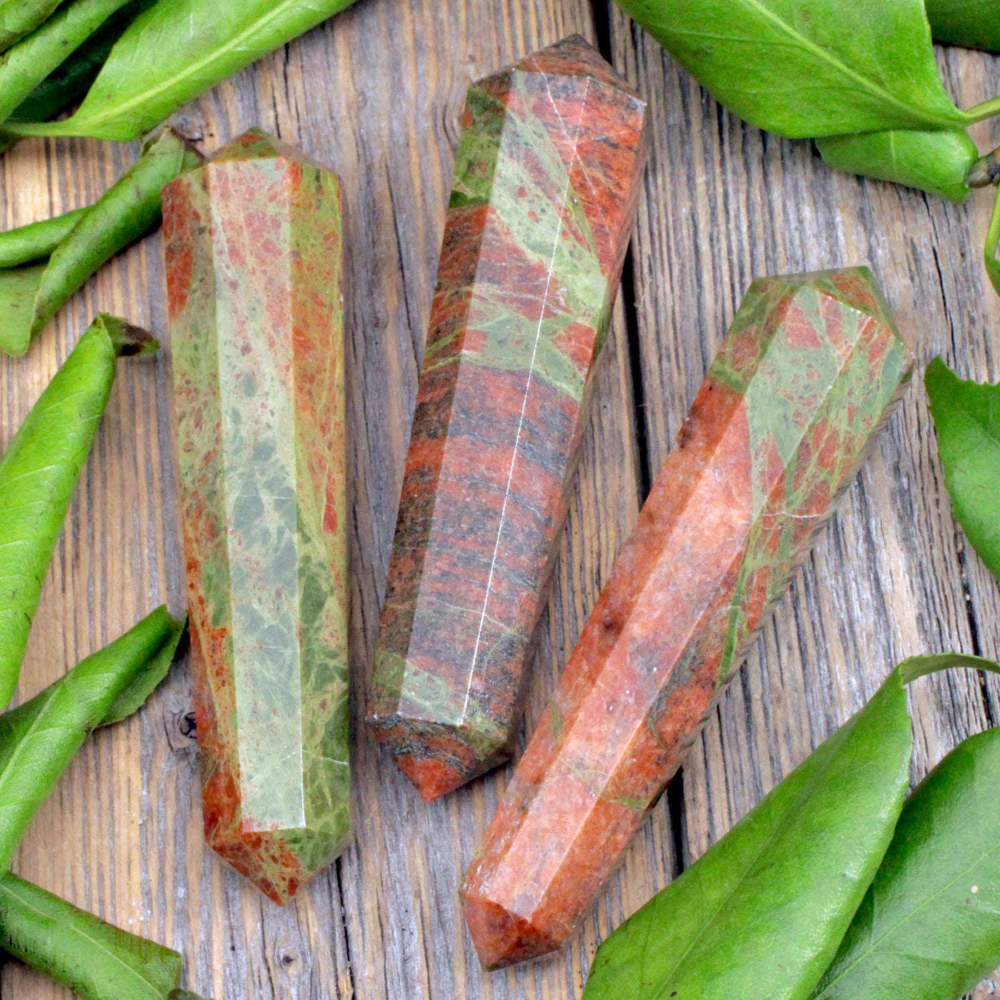 Unakite Double Terminated Wand