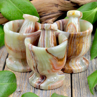 Green Banded Calcite Mortar and Pestle