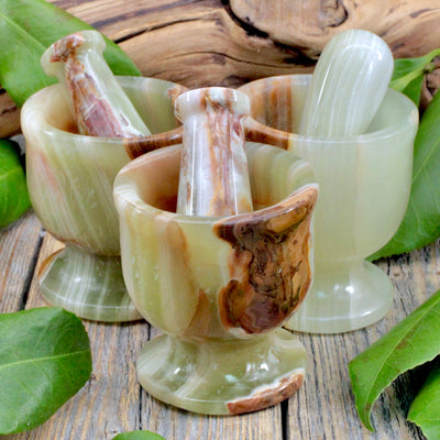 Green Banded Calcite Mortar and Pestle