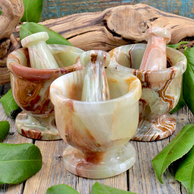 Green Banded Calcite Mortar and Pestle