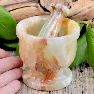 Green Banded Calcite Mortar and Pestle