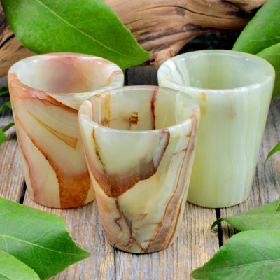 Green Banded Calcite Shot Glass Set