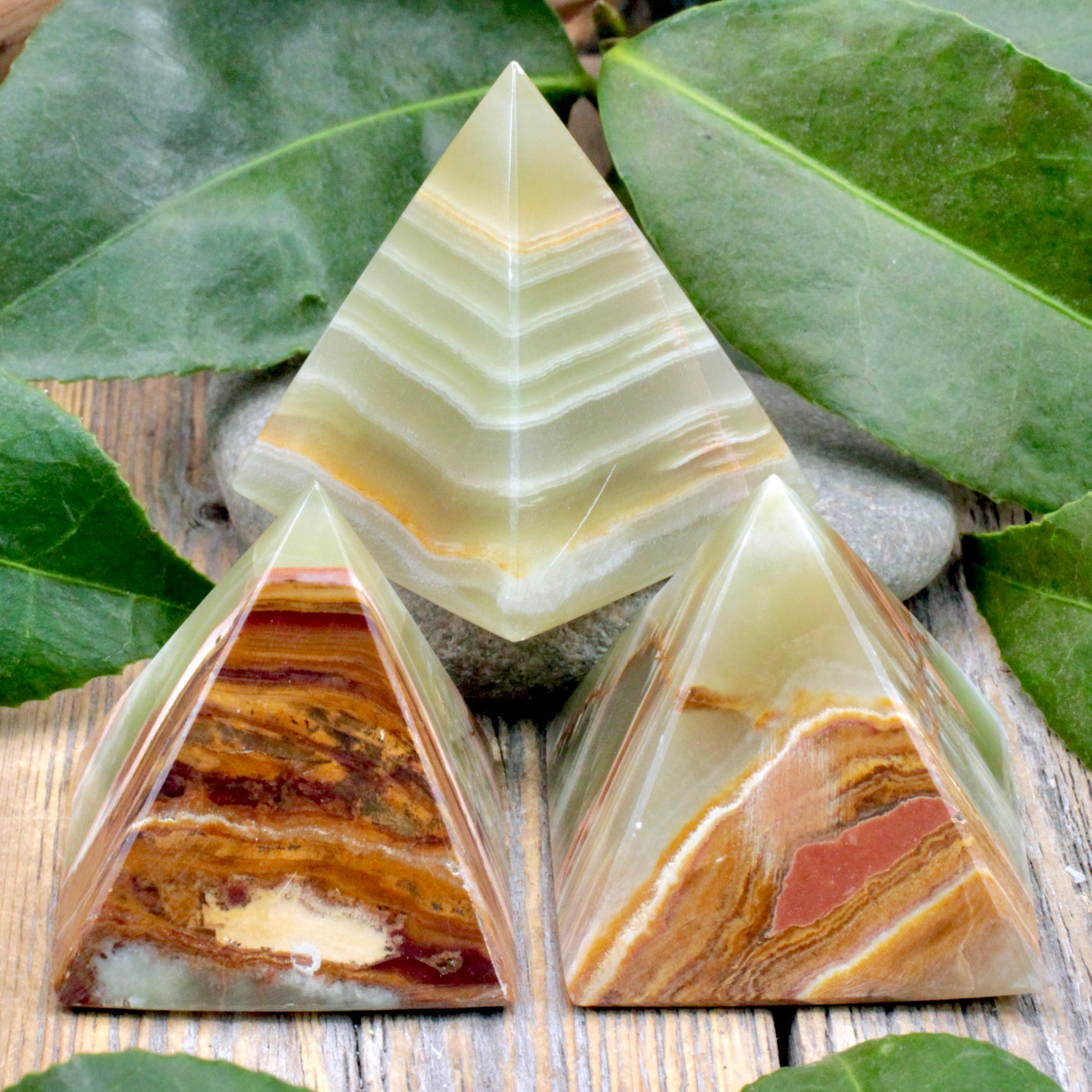 Green Banded Calcite Pyramid