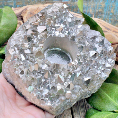 Silver Aura Quartz Candle Holder