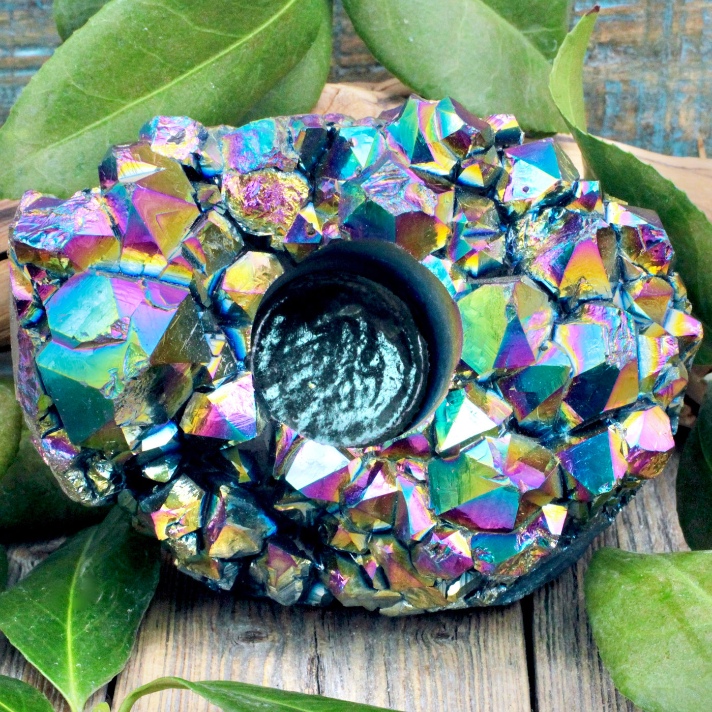 Titanium Aura Quartz Candle Holder