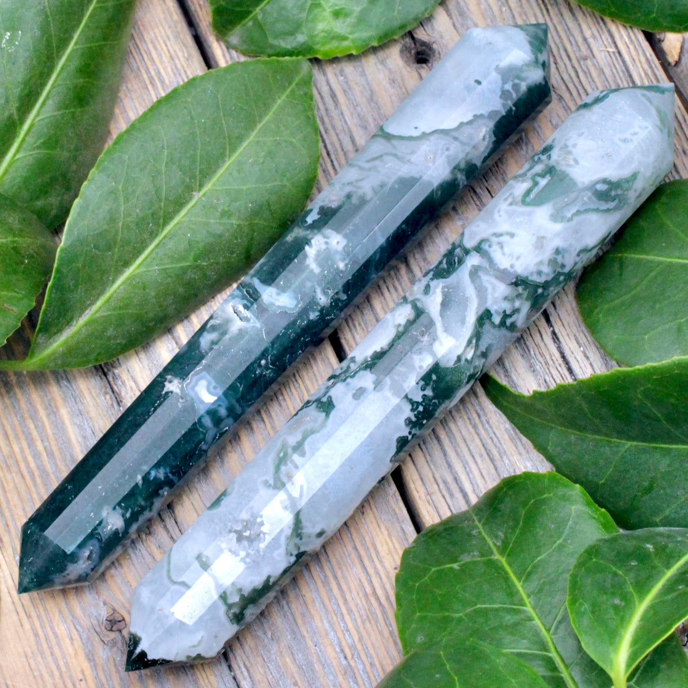 Moss Agate Faceted Double Terminated Wand