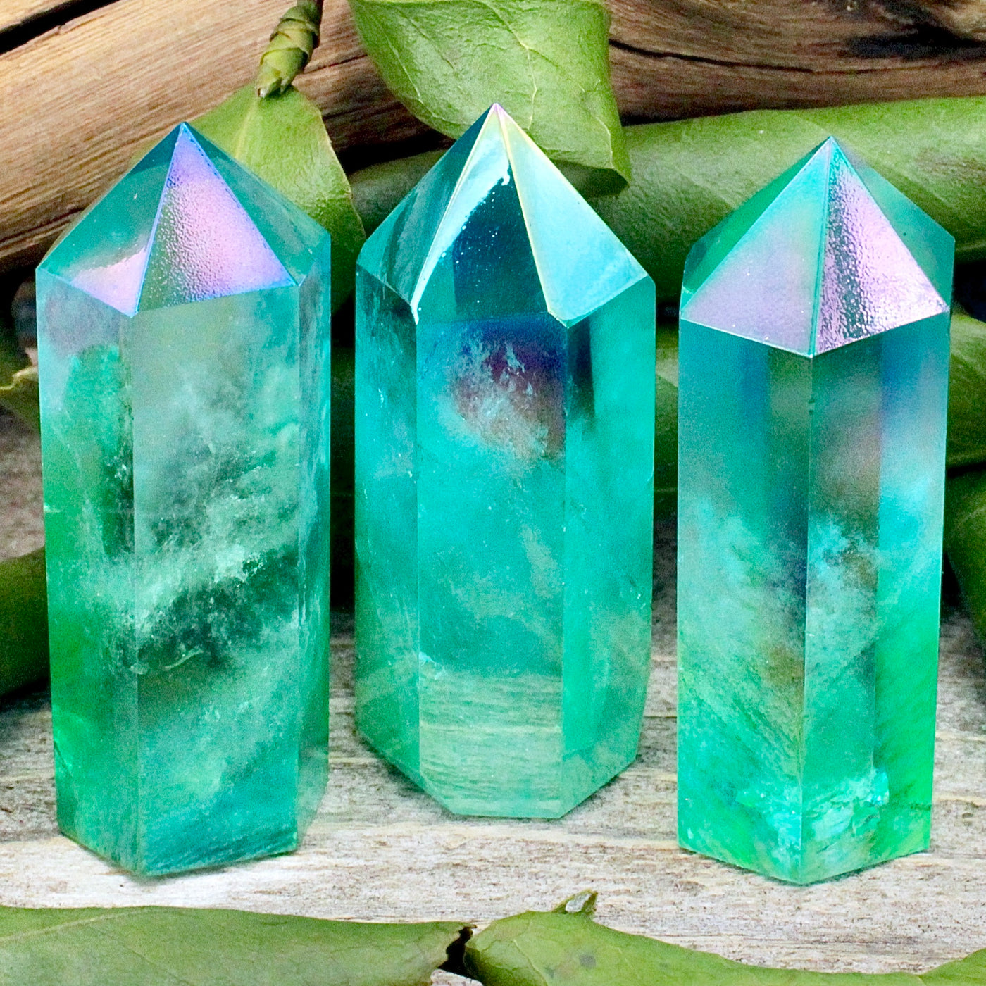 Blue Green Ombre Aura Quartz Tower