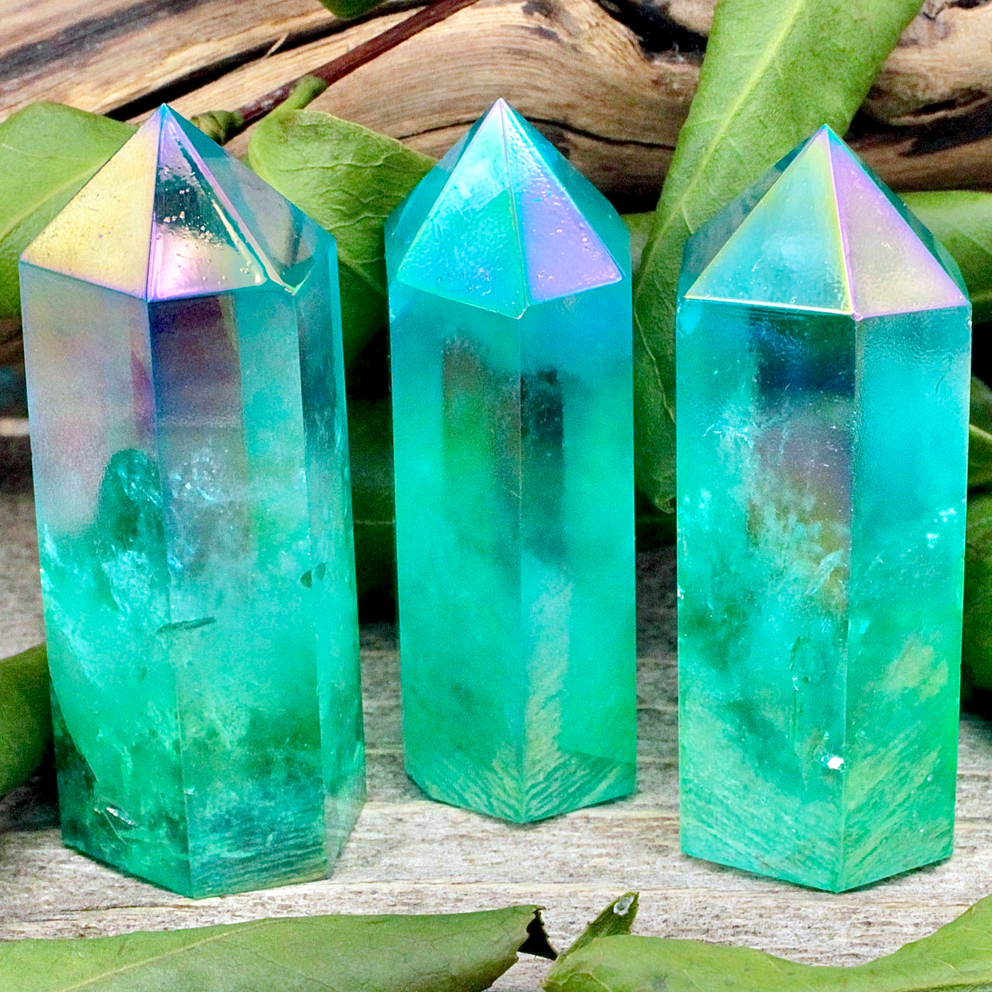 Blue Green Ombre Aura Quartz Tower