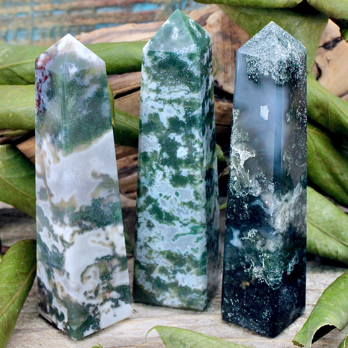 Moss Agate Obelisk