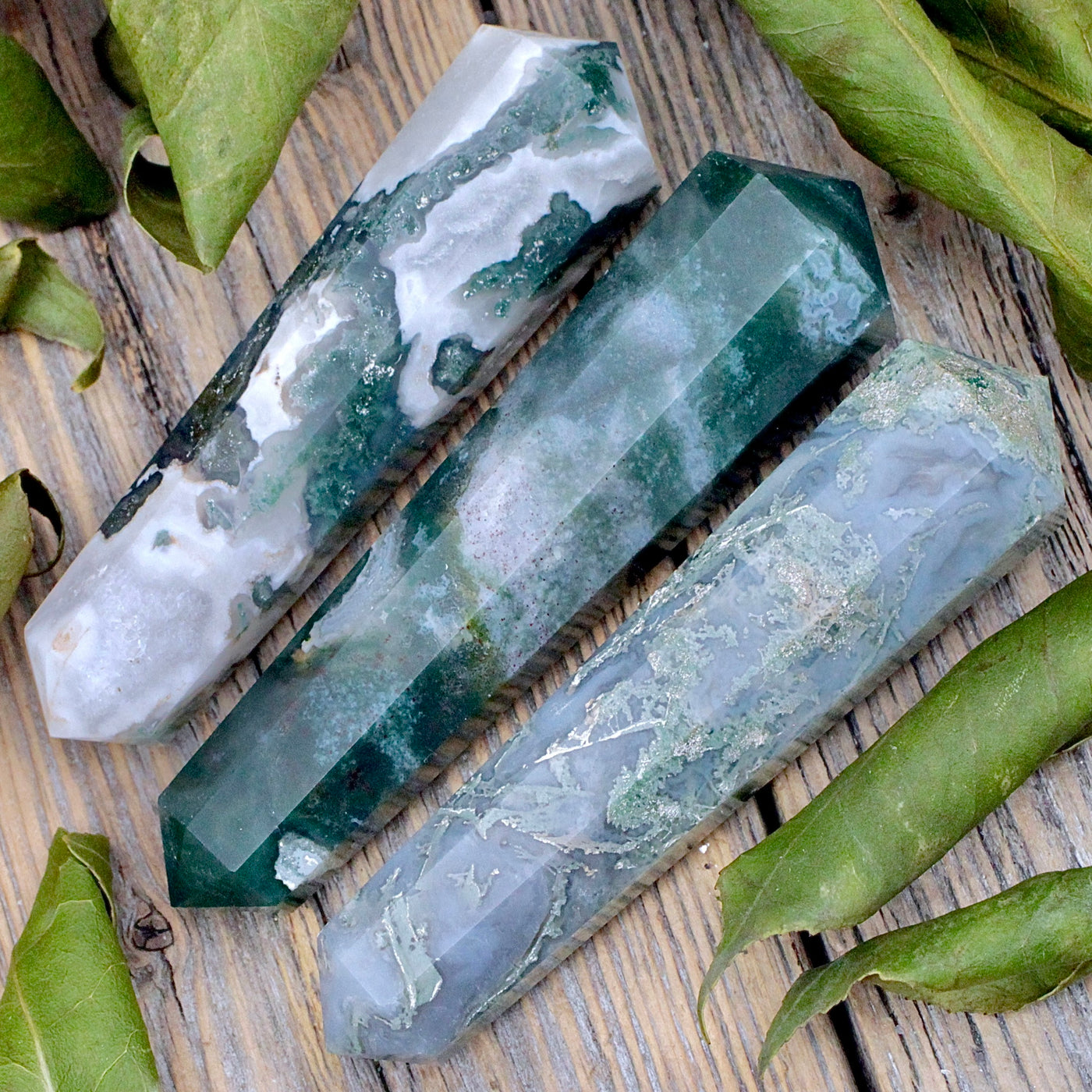 Moss Agate Double Terminated Wand