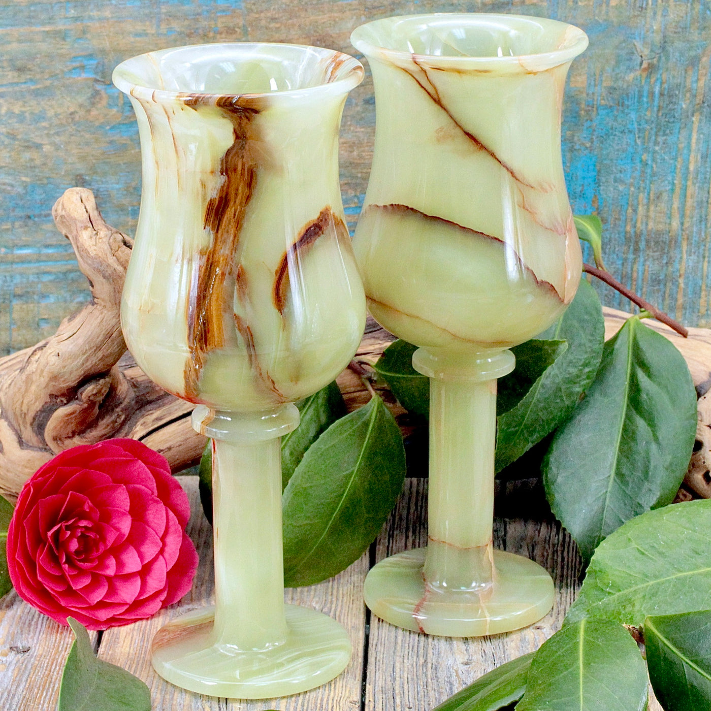 Green Banded Calcite Goblet