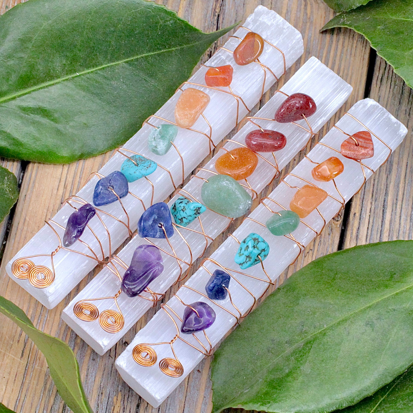 Selenite Wand with Chakra Stones