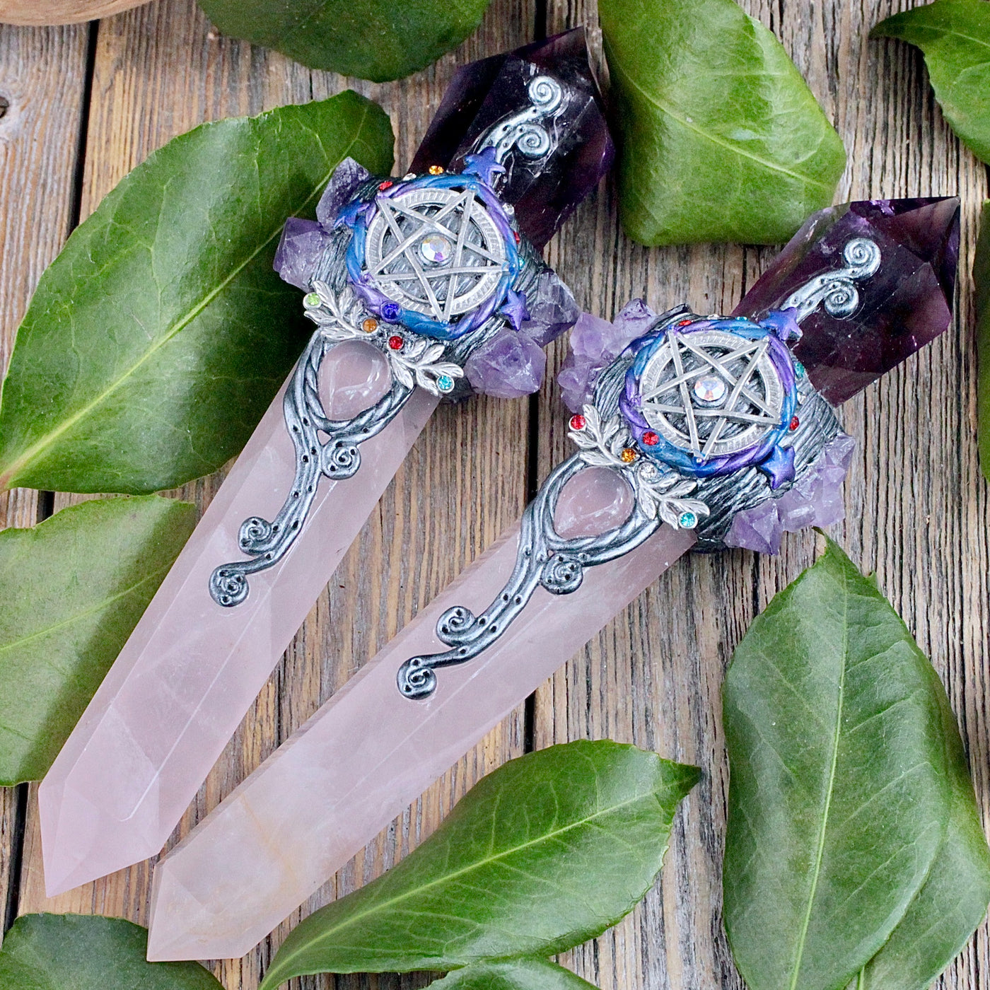 Fancy Large Crystal Wand - Rose Quartz and Amethyst