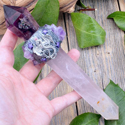 Fancy Large Crystal Wand - Rose Quartz and Amethyst