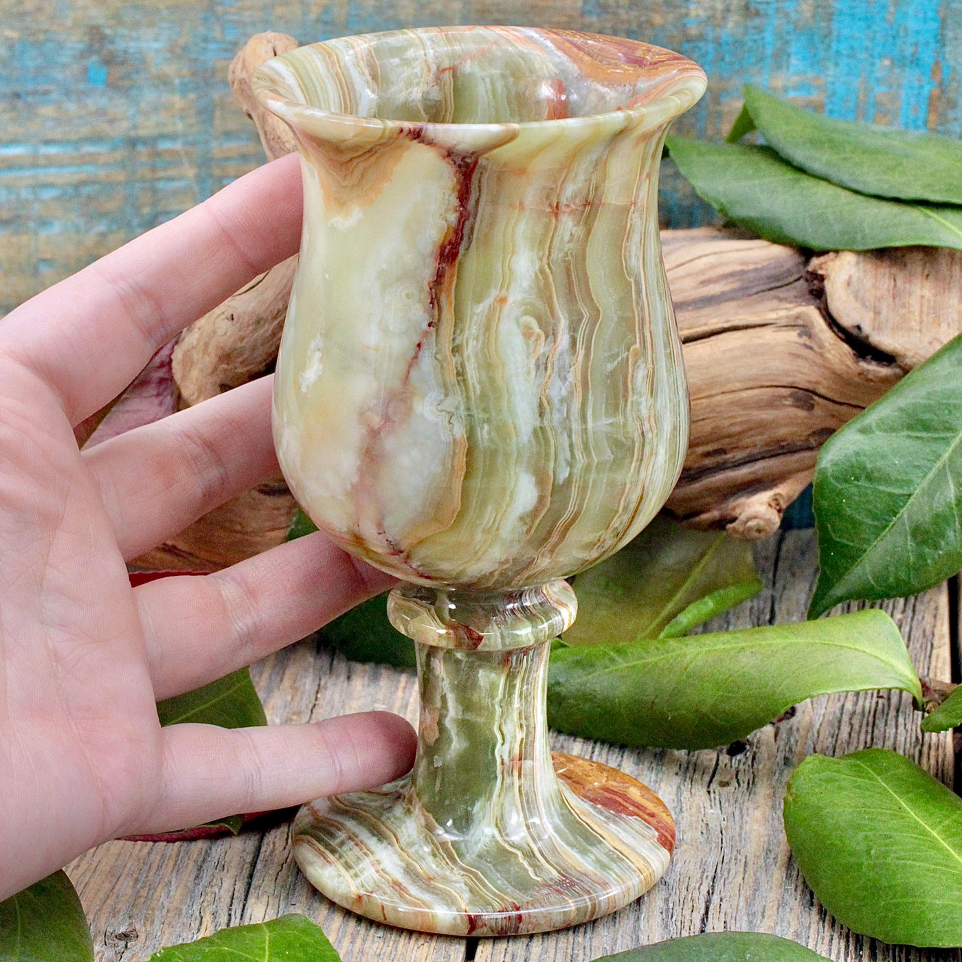 Green Banded Calcite Goblet