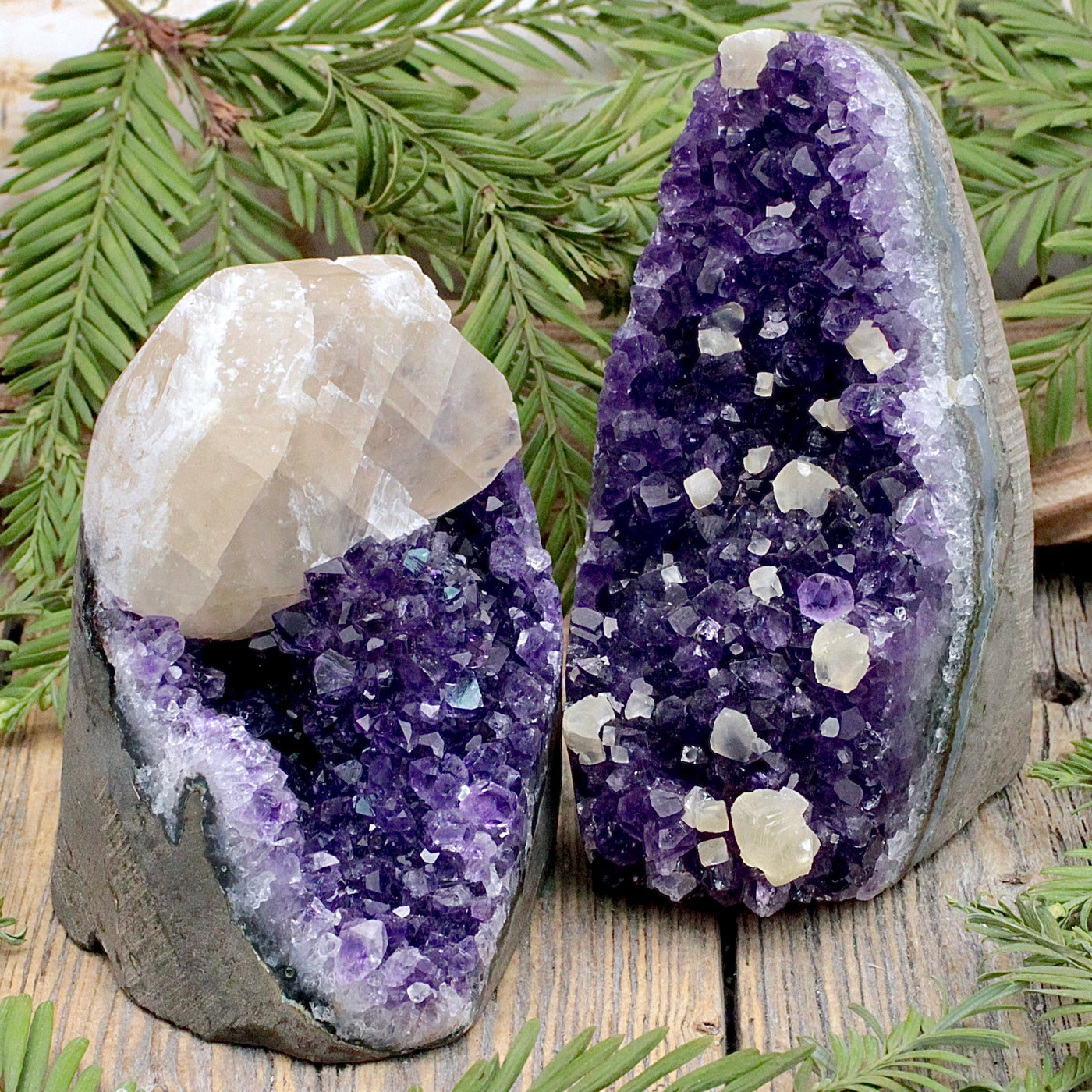 Amethyst with Calcite Cutbase