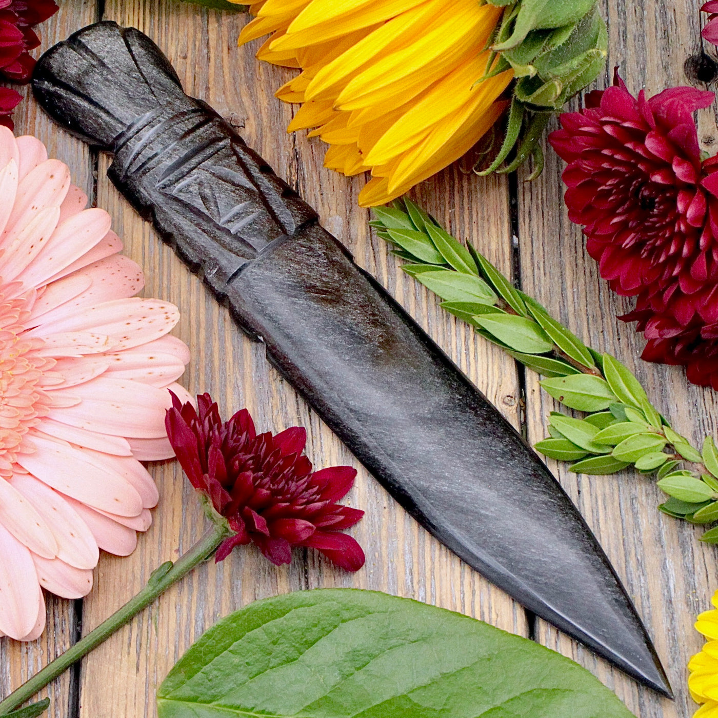 Silver Sheen Obsidian Athame