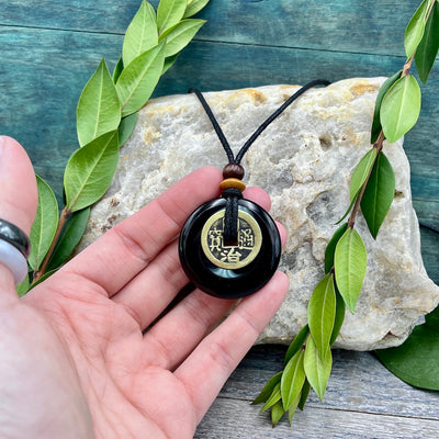 Protection Black Jasper Necklace 40mm hand