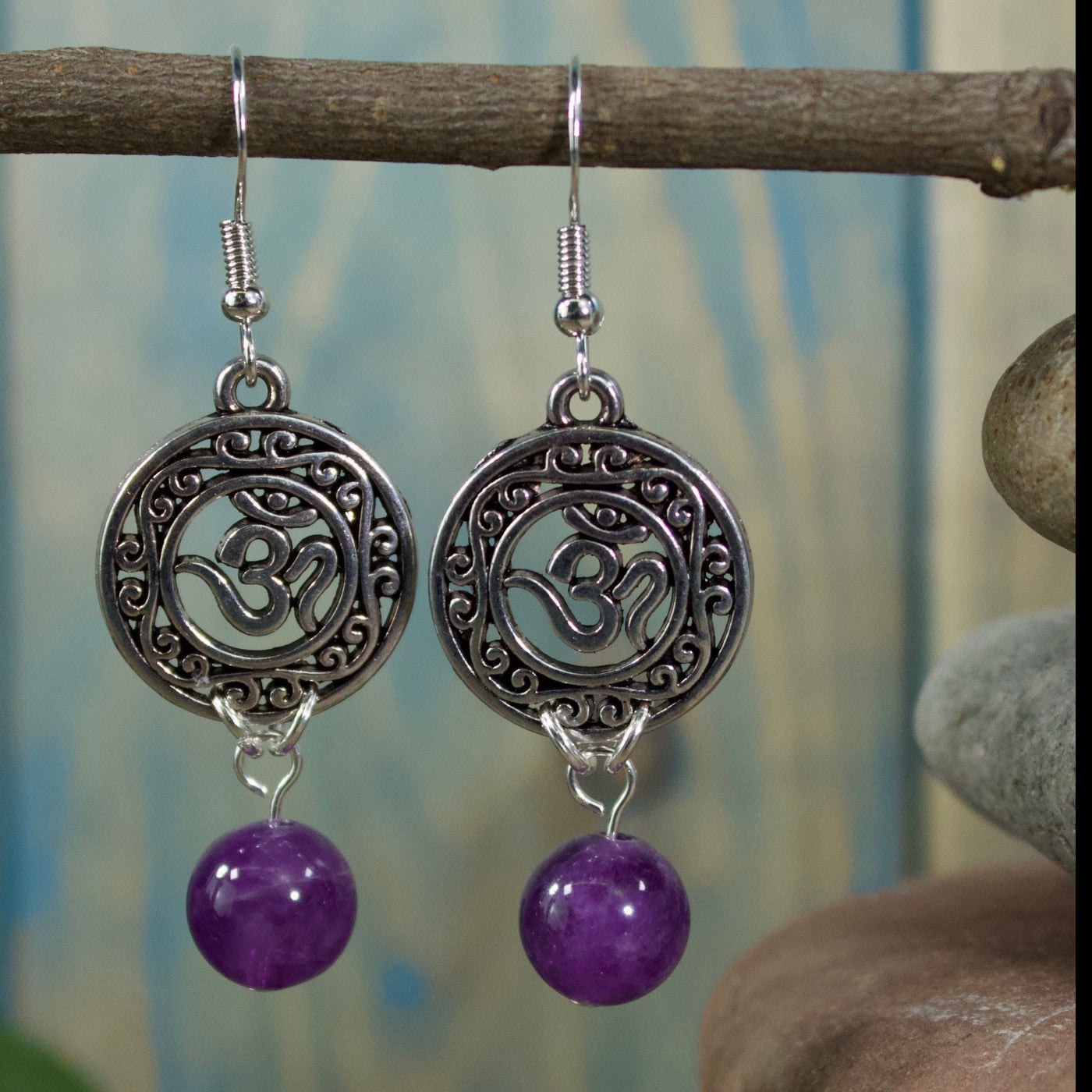 Amethyst Om Earrings