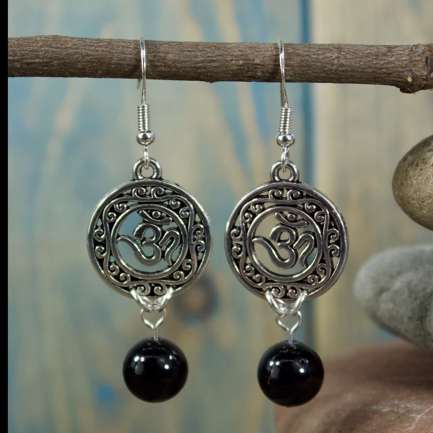 Black Jasper Om Earrings