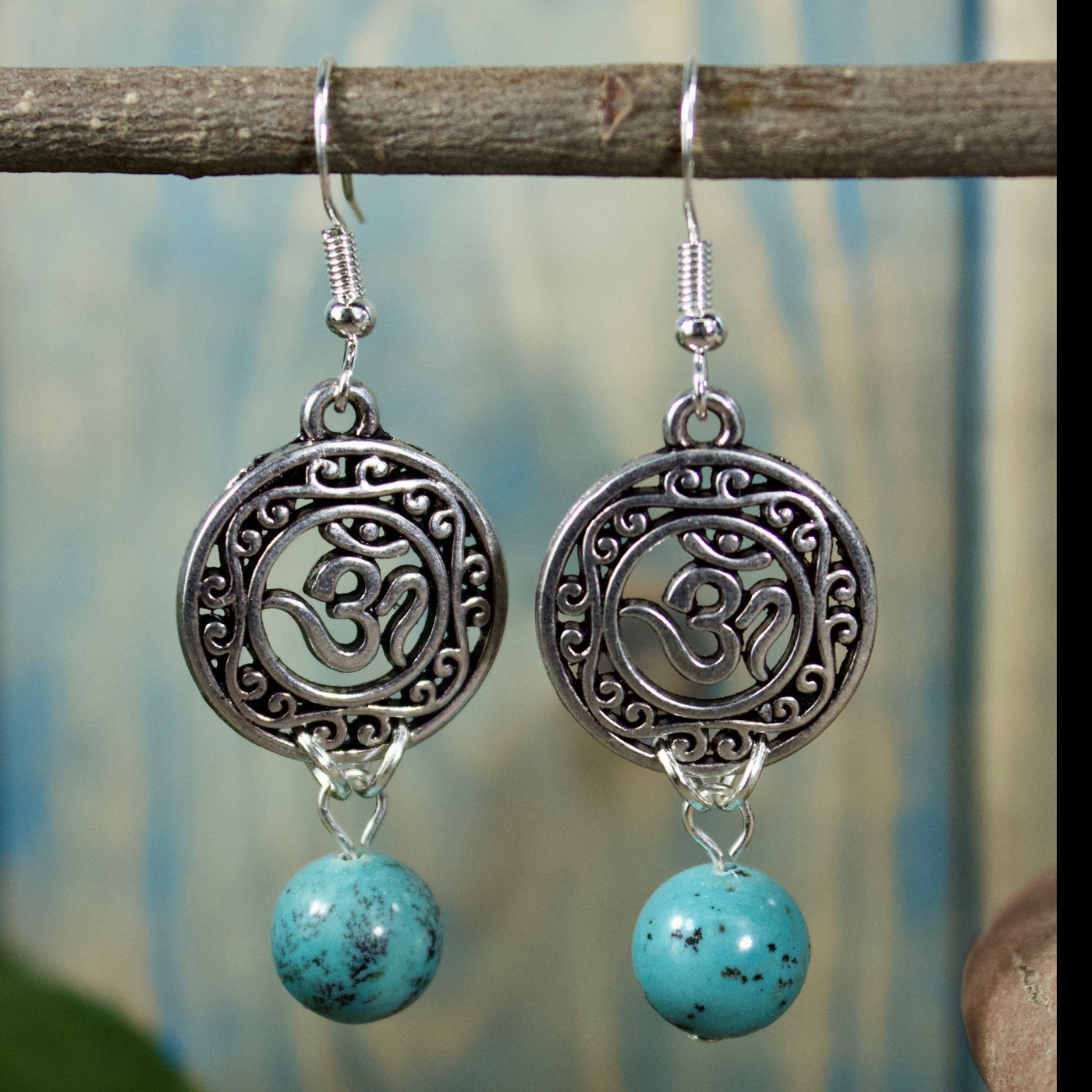 African Turquoise Om Earrings