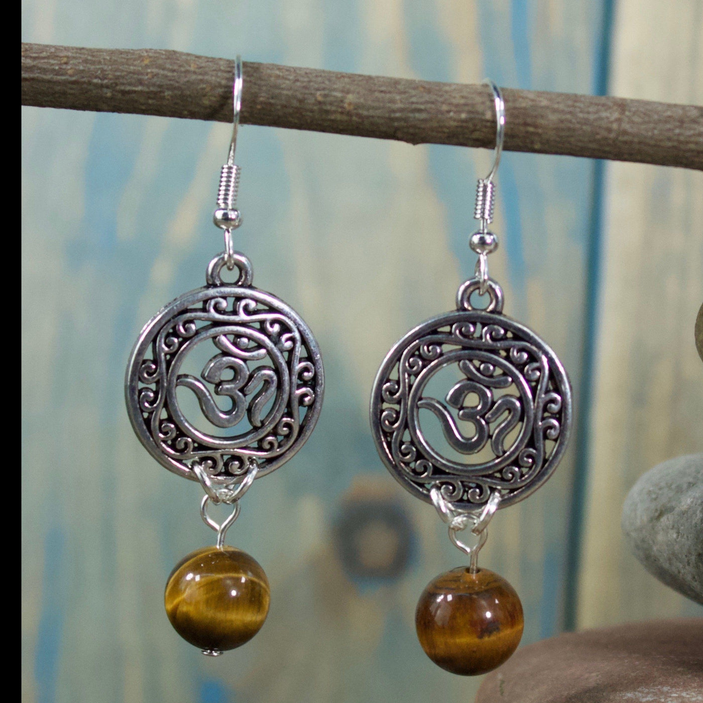 Tiger's Eye Om Earrings