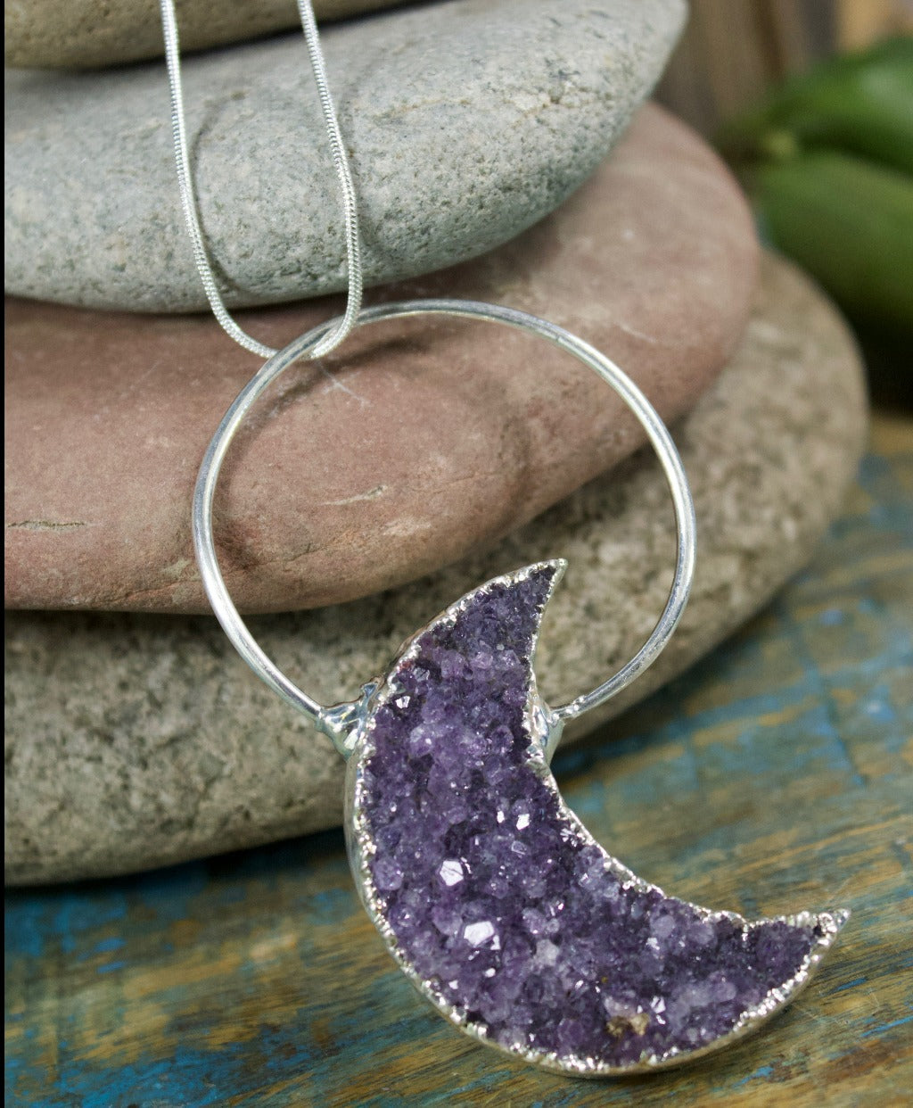 Amethyst Druzy Moon Necklace #1