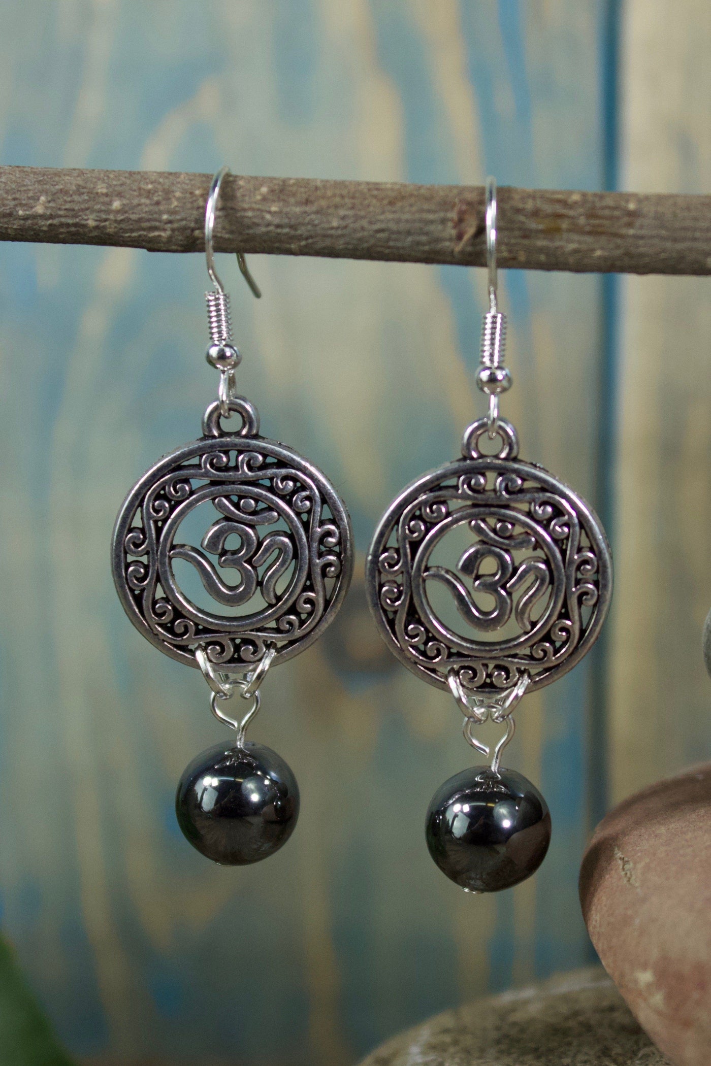 Hematite Om Earrings