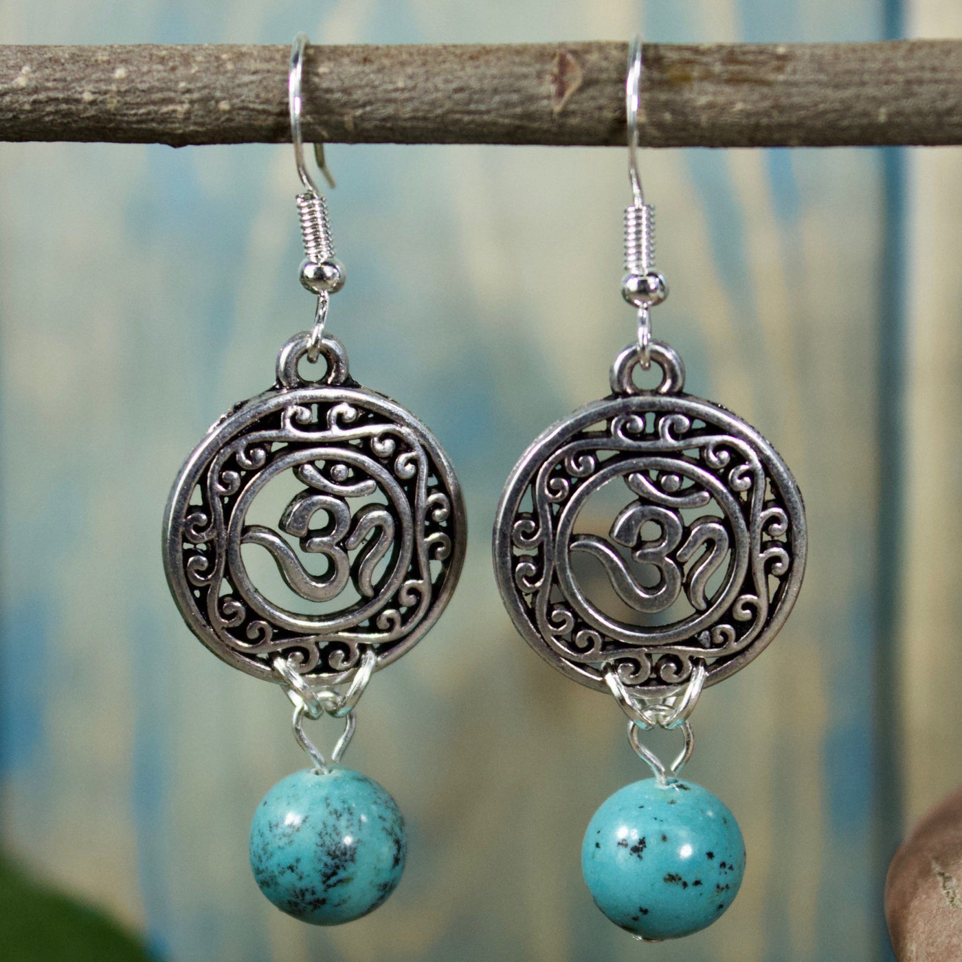 African Turquoise Om Earrings