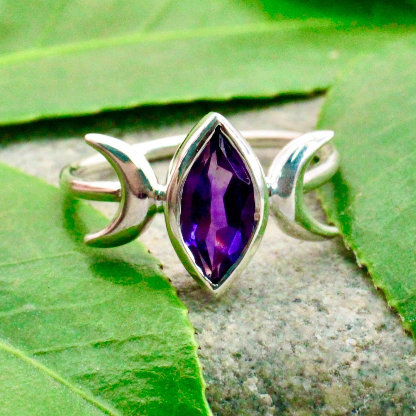 Amethyst Triple Moon Ring