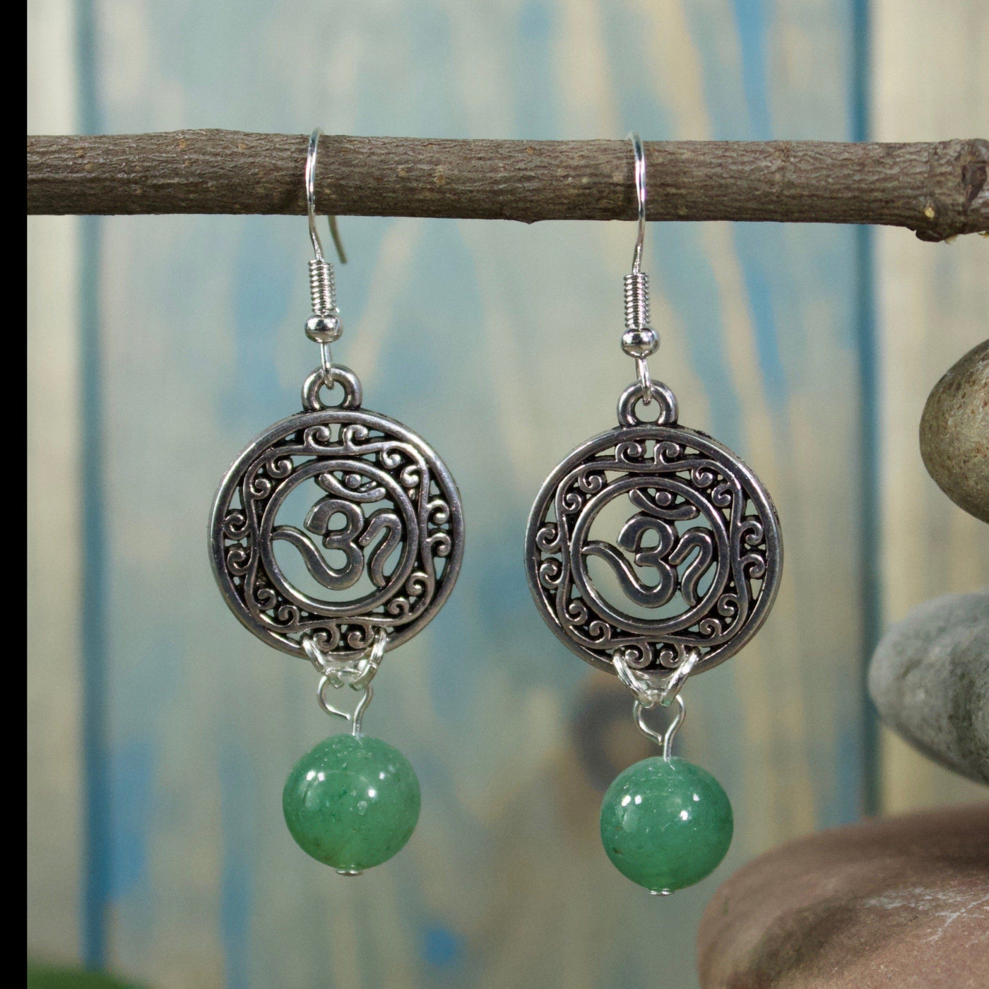 Green Aventurine Om Earrings