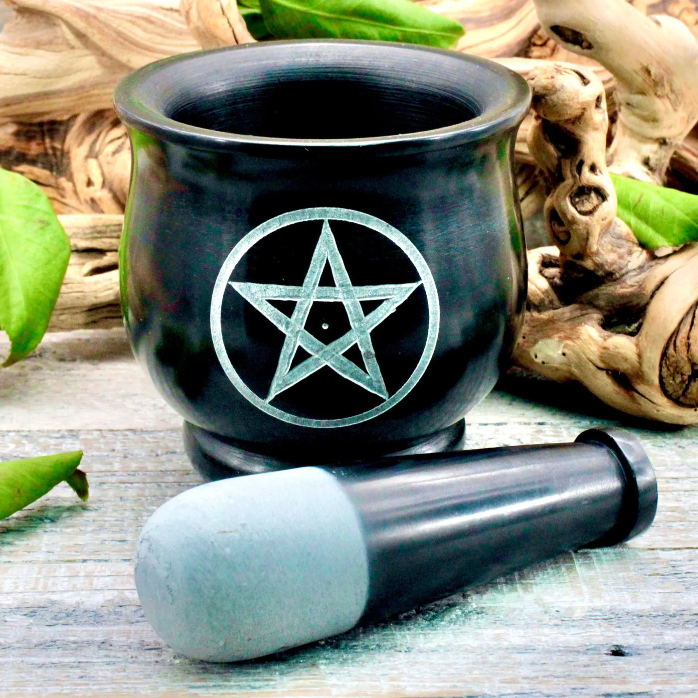 Black Soapstone Pentacle Mortar and Pestle