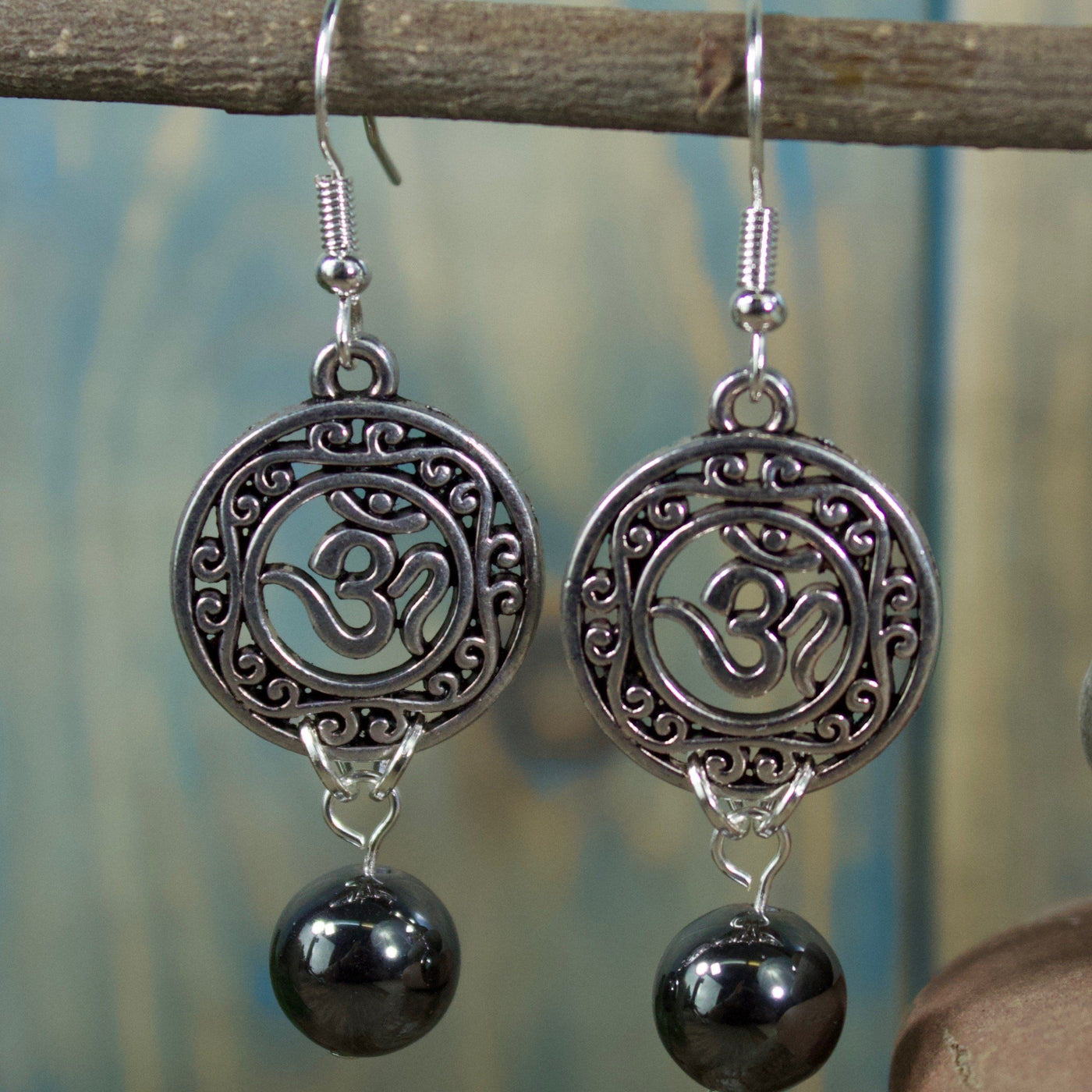 Hematite Om Earrings