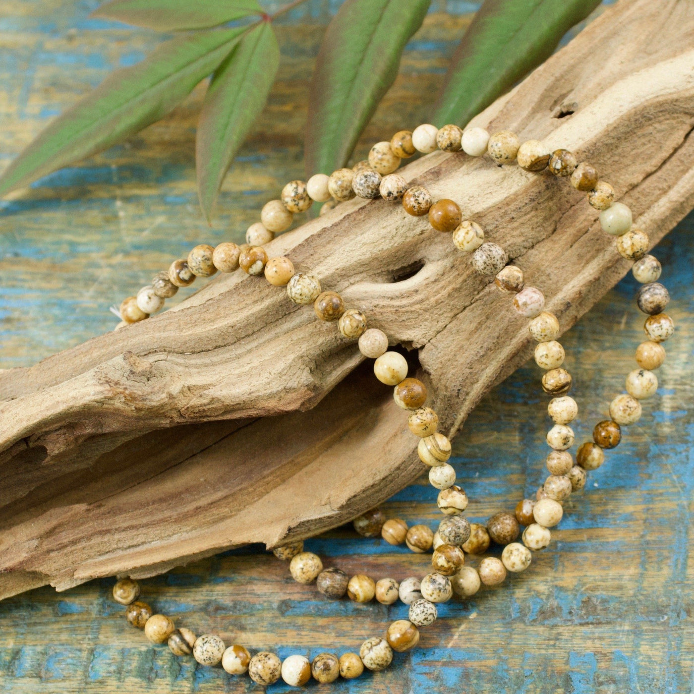 Picture Jasper Bracelet, 4mm Polished Round Beads