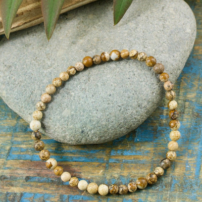 Picture Jasper Bracelet, 4mm Polished Round Beads