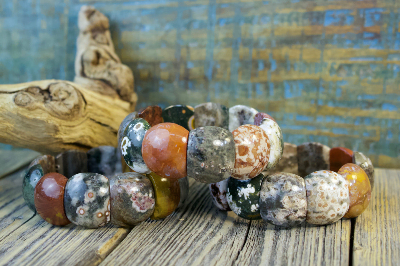 Ocean Jasper Dome Bead Bracelet