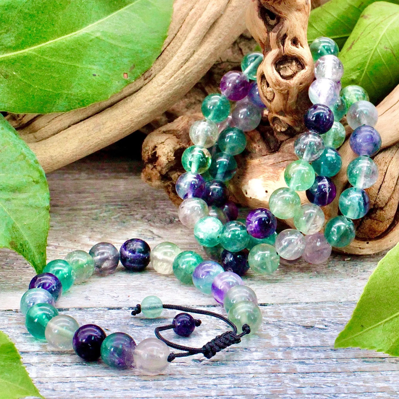 10mm Rainbow Fluorite Adjustable Bracelet