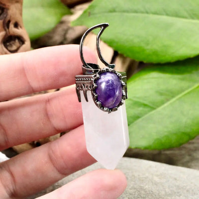 Quartz Point With Amethyst And Moon Pendant