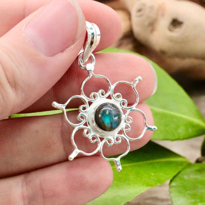 Labradorite In Silver Lotus Pendant