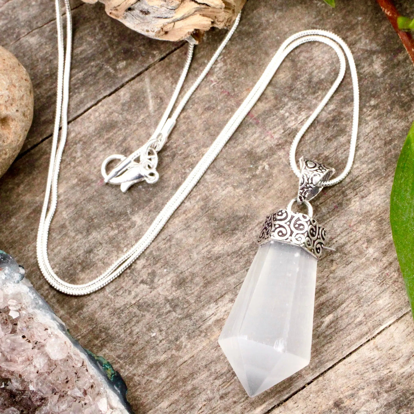 Selenite Faceted Drop Pendant