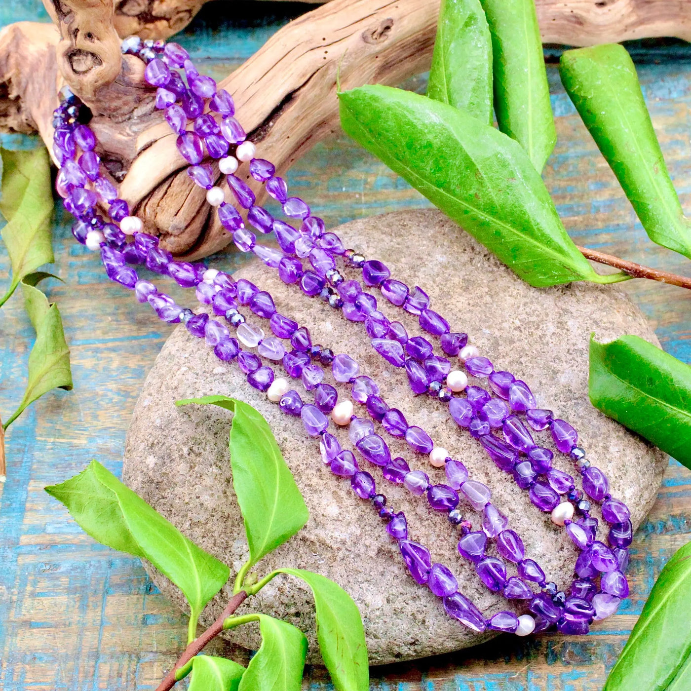 Amethyst Triple Strand Necklace