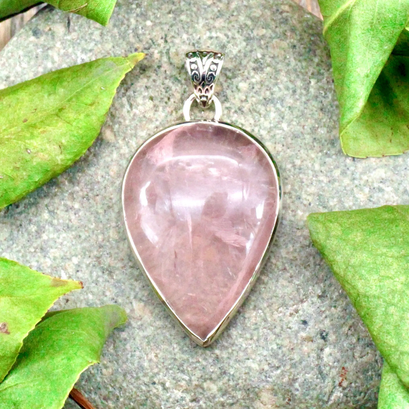 Rose Quartz Pendant in Sterling Silver